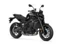 Czarny motocykl Yamaha MT09, gotowy do podboju miejskich ulic. Agresywny wygląd i sportowy charakter.