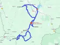 Mapa z zaznaczoną trasą motocyklową przez Szczyrk, Żywiec i okolice.