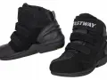 Czarne buty motocyklowe turystyczne Fastway z rzepami i wzmocnieniami.