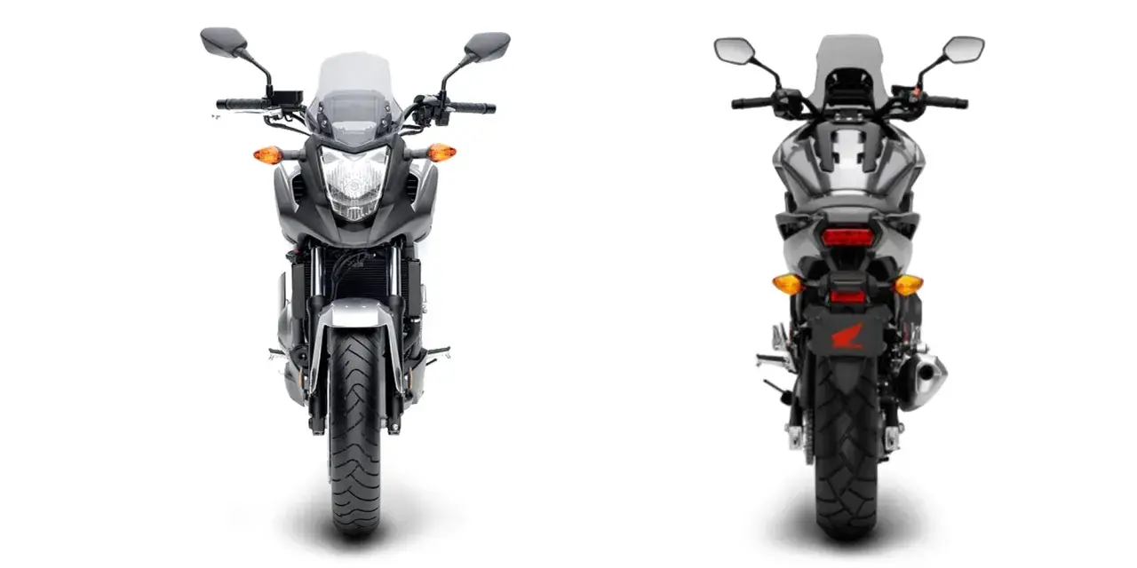 Przód i tył motocykla Honda NC 700. Szczegółowe honda nc 700 dane techniczne dostępne w opisie.