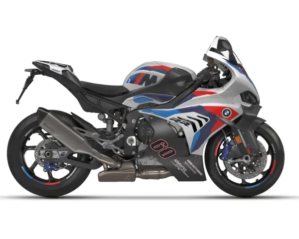 Sportowy motocykl BMW M1000RR w barwach M z numerem 60.