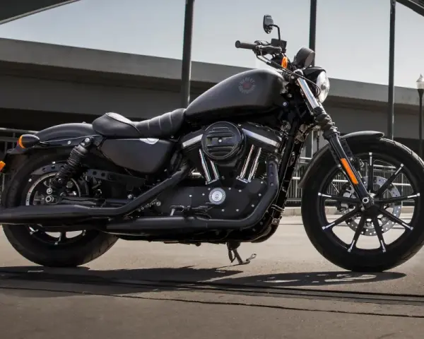 Czarny motocykl Harley-Davidson Sportster 883 na moście.