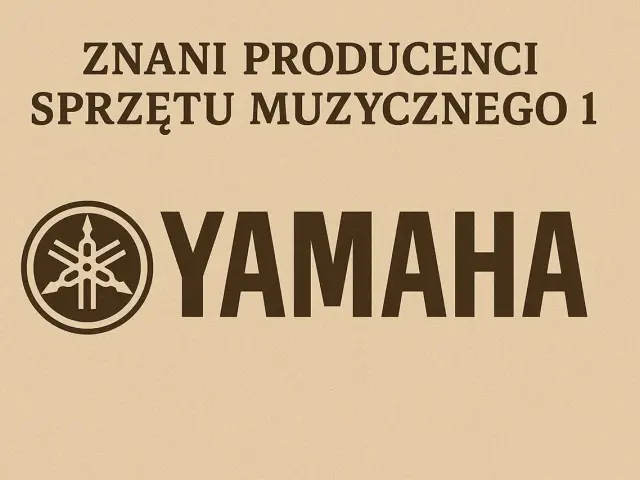 Yamaha, znany producent sprzętu muzycznego, ma japońskie korzenie. Logo firmy jest widoczne na tle.