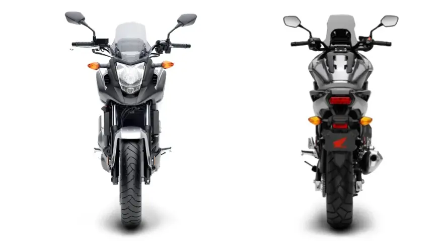 Przód i tył motocykla Honda NC 700. Szczegółowe honda nc 700 dane techniczne dostępne w opisie.